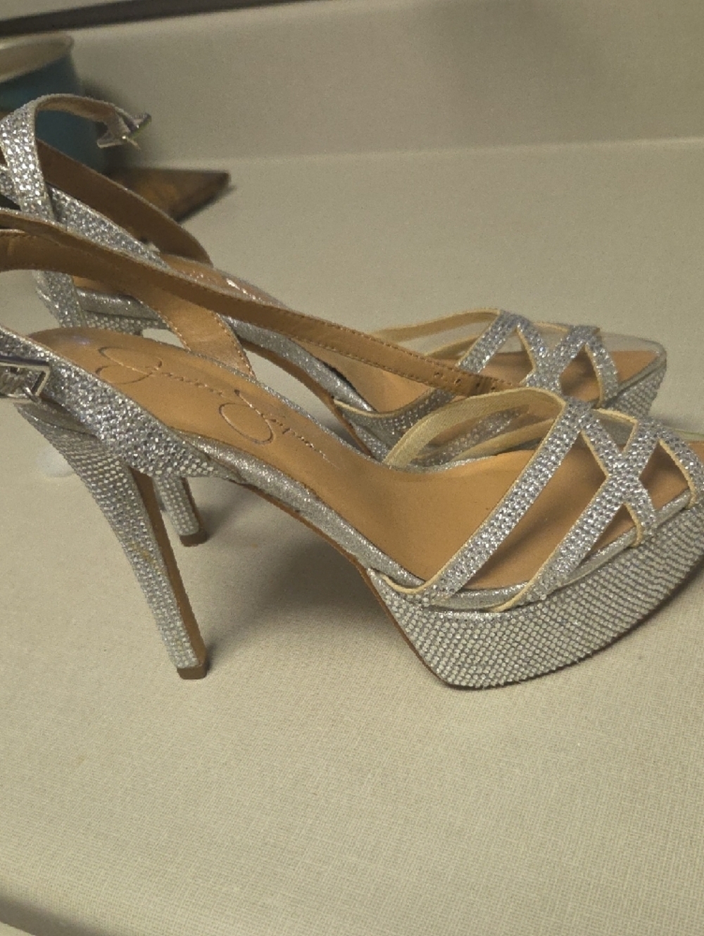 Jessica Simpson Silver Glitter Slingback Sandals - Picture 2 of 7